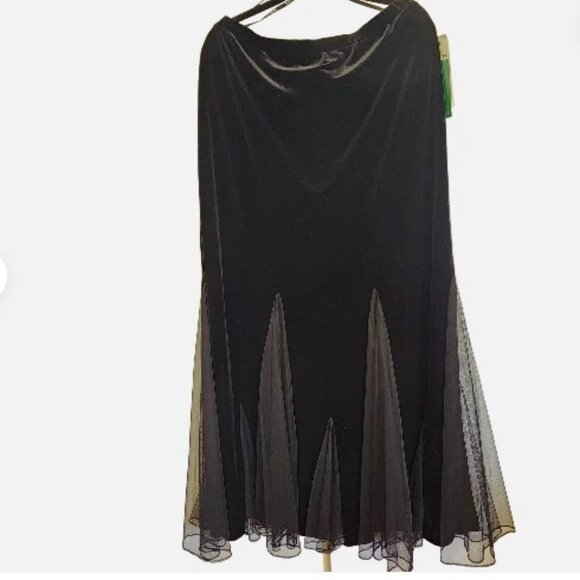 Xscape Size Black Velvet & Mesh Maxi Skirt Whimsigoth Witchy Dark Fairy - Picture 2 of 4